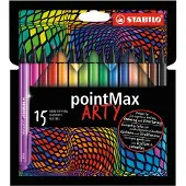 Stabilo pointMax - Hardtip Fineliner 0,8 mm - ARTY Etui Met 15 Kleuren