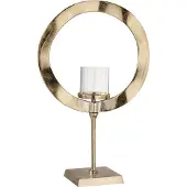 Jline Windlicht rond voet aluminium goud large