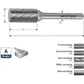 Rotec HM-Stiftfrees, model A - Z9 / INOX-vertand / ø12,7x25x70xø6mm - 4301309