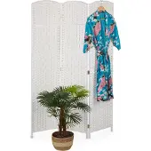 Relaxdays kamerscherm - 3-delig - 170 x 120 cm - voor binnen - hout - papier - wit