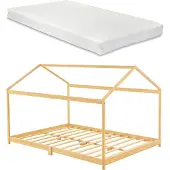 En.casa Kinderbed Vindafjord huisbed met matras bamboe 120x200 cm