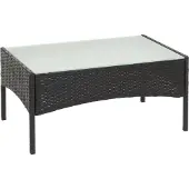 Mendler Polyrotan tuintafel Halden, bijzettafel met glazen blad ~ antraciet