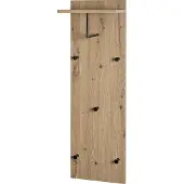 Haku wandkapstok - 5 haken - elk met 3 kg draagvermogen - kledingstang - hoedenplank - B 300 x D 200 x H 1000 mm - hout/metaal - licht eiken decor/zwart
