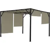 Mendler Pergola Baia, tuinpaviljoen terrasoverkapping, stevig 6cm stalen frame + schuifdak taupe ~ 4x4m