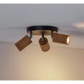 Luminex Nise plafondlamp, 3-lamps, rond, zwart staal, hout Nise, dimbaar, hout donker, Woon-/ Eetkamer, Modern, halogeen spot