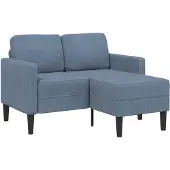 vidaXL 2-zitsbank met ligstoel L-vormig 125 cm linnen blauw