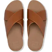 FitFlop Women Lulu Cross Slide Sandals Leather Light Tan-Schoenmaat 37