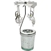 Clayre & Eef Waxinelichthouder Ø 8x17 cm Zilverkleurig Glas Katten