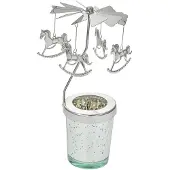 Clayre & Eef Waxinelichthouder Ø 8x17 cm Zilverkleurig Glas Hobbelpaard