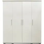 Interiax Kledingkast 'Mila' – 4 Deuren, 1 Hanger & 6 Legplanken | Wit | 183x160x52cm