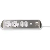 Brennenstuhl Estilo hoek-stekkerdoos met 4 contacten (2+2) en 2x USB / wit/RVS - 2 meter