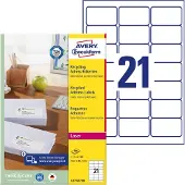 Avery Zweckform adresetiketten LR7160-100, geschikt voor laserprinters, 63,5 x 38,1 mm, 2100 stuks/100 A4-vellen, Blauer Engel, gerecycled papier, natuurlijk wit