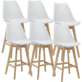 En.casa Barkruk set van 6 kunstleer en beuken 105x48x58 cm wit