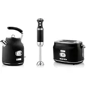 WESTINGHOUSE Retro ontbijtset, broodrooster met 2 sleuven, elektrische waterkoker, staafmixer, Staafmixer, Zwart