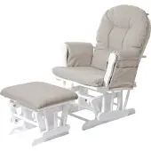 Mendler Relaxfauteuil -C76, schommelstoel met kruk ~ stof/textiel, crème, frame wit