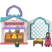 Mattel Disney Wish Micro Doll Speelset Dahlias Rosas Marketplace Draagbare Set met Dahlia Pop Ster Figuur & 9 Accessoires Reisspeelgoed