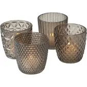 Boltze – Waxinelichthouders – Theelichthouders – Set van 4 – Glas – Grijs