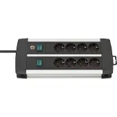 Brennenstuhl Premium-Alu-Line techniek stekkerdoos 8-voudig Duo zwart 3m H05VV-F 3G1,5 4-voudige schakelbare stop - 1391000908