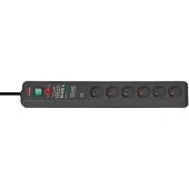 Brennenstuhl 1159541376 Stekkerdoos | Secure-Tec | 6 Sockets type E België | Schakelaar | Overspanningsbeveiliging | Zwart | 3 meter