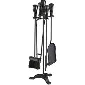 Relaxdays haardset - 5-delig - staal - pook - asschep - bezem - tang - haardstel