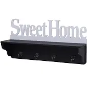 MCW Wandkapstok -D41 Sweet Home, kapstok plank, 4 haken solide 30x60x13cm ~ zwart/wit