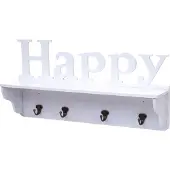 MCW Wandkapstok -D41 Happy, kapstok plank, 4 haken solide 30x60x13cm ~ wit