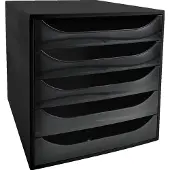 Exacompta ECOBOX ladebox zwart, 5 open laden voor A4/A4+, geruisloos uittrekbaar met veiligheidsstop, compact
