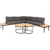 Mendler Tuinset -H54c, loungeset, bijzettafel Spun Poly Acaciahout Staal ~ lichtbruin, kussens donkergrijs