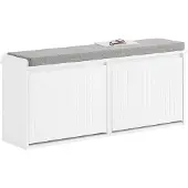 SoBuy FSR98-XL-W Schoenenbank - Witte Opbergbank met Kleppen & Bank