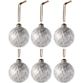Jline Doos van 6 kerstballen luipaard glas beige mix small
