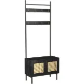 Furnilux Kapstok ambon – met opbergkast & haken – met rattan – 70x32x175