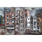 Karo-art Schilderij - Metaalschilderij - Grachten panden 80x120cm