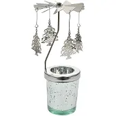 Clayre & Eef Waxinelichthouder Ø 8x17 cm Zilverkleurig Glas Kerstbomen