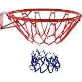 HOMCOM Basketbalmand met net, basketbalnet, metalen buis, rood+blauw+wit, diameter 46 cm