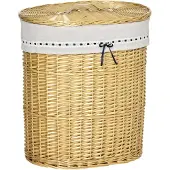 HOMCOM HOMdotCOM Wasmand wasdoos wasmand wasmand natuurlijk hout doek zak canvas schimmel geur smalle capaciteit rotan handgeweven kleine vintage badkamer woonkamer handvat