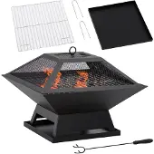 Outsunny Sunny Vuurkorf met deksel en BBQ-rooster 45 x 45 x 34 cm