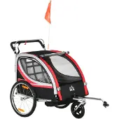 HOMCOM HOMdotCOM 2 in 1 kinderfietskar, kinderkar met vering, rood + zwart