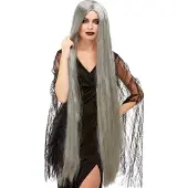 Smiffys - Witch Extra Long Pruik - Grijs
