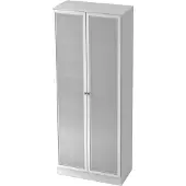 Hjh OFFICE PRO SIGNA K 6100G SG - Hoogte van de map | 5 OH met knop Kast met matglazen deuren Wit/Zilver