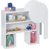 Relaxdays kinderkast olifant - 4 vakken - speelgoedkast - 60,5 x 64,5 x 20,5 cm - wit