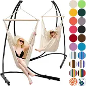 AMANKA xxl Hangstoel met frame Hangstoel voor 2 dubbele hangende stoelen Hangstoel Beige