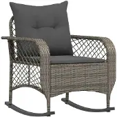 vidaXL Tuinschommelstoel met kussens poly rattan grijs