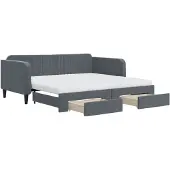 vidaXL Slaapbank onderschuifbed en lades 90x190 cm fluweel donkergrijs