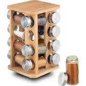 Relaxdays kruidenrek draaibaar - met 16 glazen potjes - bamboe - 4 etages
