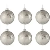 J-Line Doos van 6 kerstbal glas blinkend/mat antiek zilver small