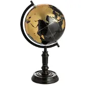 J-Line Wereldbol op voet hout zwart/goud medium