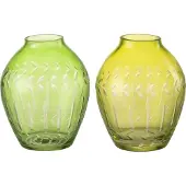 J-Line Vaas bol bladeren glas groen assortiment van twee