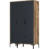 Skye Decor Kledingkast Korbin - 201,1x120x47,5 cm - Antraciet/walnoot