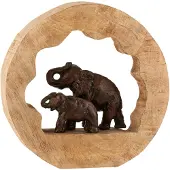 J-Line Figuur olifant met kind mango hout aluminium bronze small
