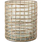 J-Line Windlicht violet breed glas/riet naturel